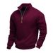 American-style Fleece Lined Skin-friendly Warm Men's Stand Collar Long Sleeve Half-zip Sports Casual Sweatshirt_viptrois.com