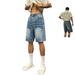 Men's Lightning Pattern Washed Distressed Denim Shorts Summer Thin Straight Leg Five Point Pants Trendy American Brand Vibe Cool And Stylish_viptrois.com