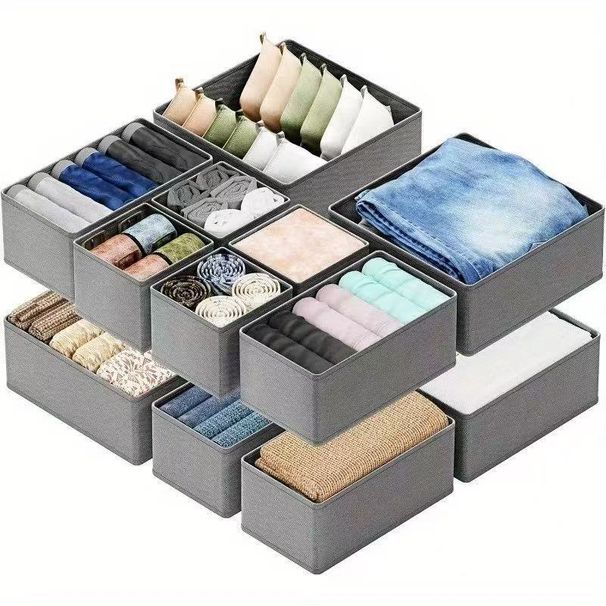 3-Piece Set Foldable Fabric Storage Drawers For Underwear, Socks & Clothes - Small, Medium & Large Organizer Bins For Closet, Dresser & Home_viptrois.com
