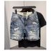 Men's Straight Tube Ripped Denim Shorts Loose Fit Trendy Brand Ins Large Size Summer Thin Style Scraped Shorts_viptrois.com