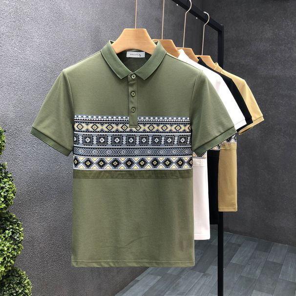 2025 Summer Fashion Splicing Contrasting Colors Men's Short-sleeved Polo Shirt New Trend Lapel Casual High-end Top_viptrois.com