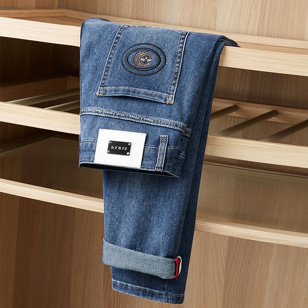 Men's Clothing Light Luxury Spring And Autumn Season New High End Washed Elastic Embroidered Jeans Men's Slim Small Straight Casual Pants Men_viptrois.com