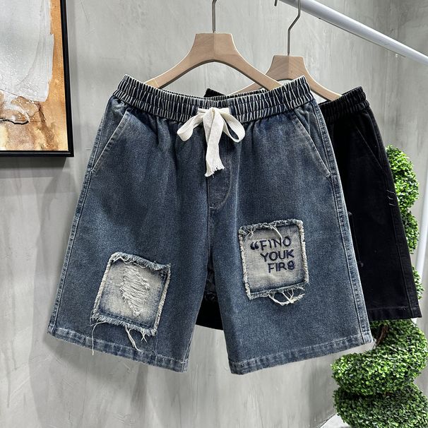 Men's Summer Trendy Denim Shorts Straight Leg Five Point Casual Embroidery Versatile New_viptrois.com
