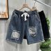 Men's Summer Trendy Denim Shorts Straight Leg Five Point Casual Embroidery Versatile New_viptrois.com