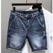Large Size Blue Denim Shorts, Haren Straight Leg Loose Fit Five Quarter Pants, Heavy-duty Washed And Worn Horse Pants_viptrois.com