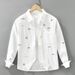 Fresh Embroidered Long Sleeved Shirt For Men, Fashionable And Versatile, Artistic And Casual Loose Top_viptrois.com