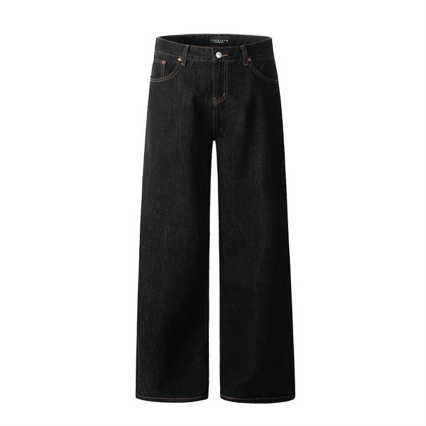 American Style Solid Color Stitched Jeans For Men Versatile Ins Street Fashion Personality Straight Design Loose_viptrois.com
