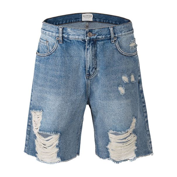 Men's Clothing Summer High Street Bottom Big Hole Denim Shorts Hip Hop Couple Beggar Pants_viptrois.com