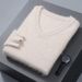 1 2023 Autumn Winter New Mink Men's V-Neck Loose Solid Color Pullover Wool Base Knitwear Cashmere Sweater_viptrois.com