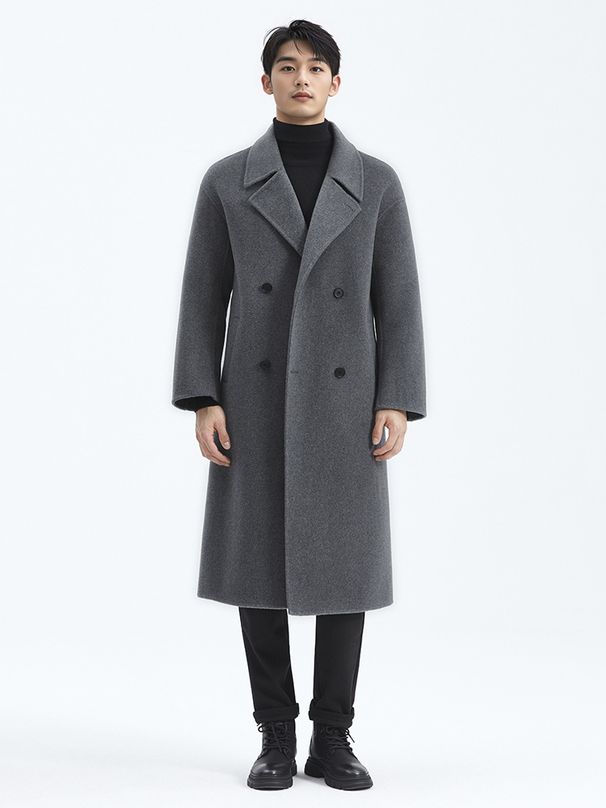100% Wool Double-Faced Overcoat For Men – Relaxed Fit Notch Lapel Topcoat (M-XXXL, 4 Classic Colors)_viptrois.com