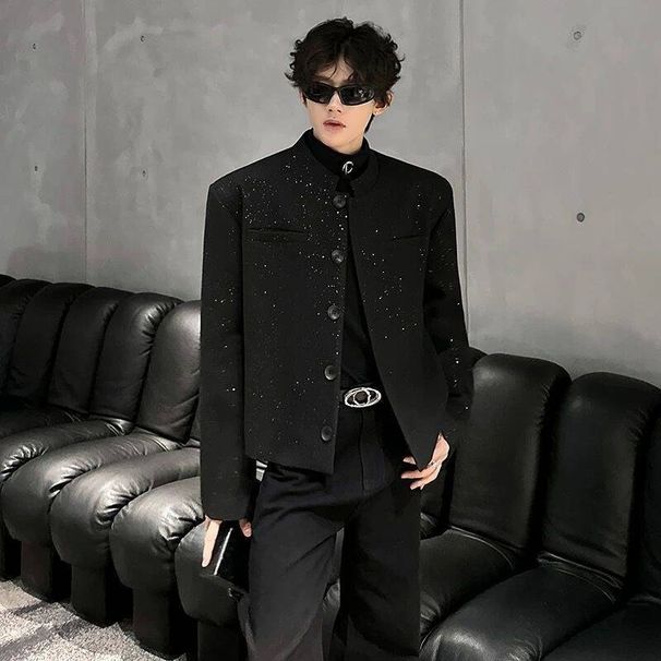 Starry Sky Shoulder Cushion Stand Up Collar Suit Coat For Men In Autumn, Trendy And Handsome Suit_viptrois.com