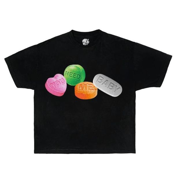 Camiseta CANDY Teñida En Prenda, Estilo Cuadrado, Ultra Algodón, Camiseta De Streetwear, Moda Y2K, Grillz Pills_viptrois.com