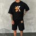 Men's Hip-Hop Cotton T-Shirt Set - 2-Piece Crewneck Tee Outfit With Bear Graphic Print, Streetwear Style_viptrois.com