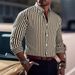 Men's Clothing Men's Fashion 3D Digital Print Long Sleeve Shirt - Stripe Pattern Breathable Polyester Casual Button Down Shirt For Everyday Wear_viptrois.com