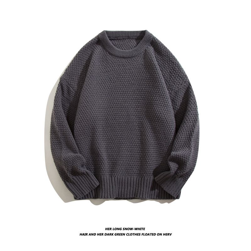 Solid Color Knitted Sweater, Round Neck Sweater, Men's And Women's Loose And Thick Pullover, Warm Outerwear_viptrois.com