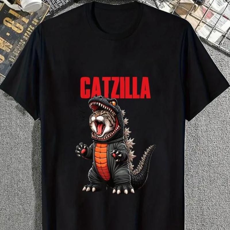 Camiseta Algodón Cute Kitty Catzilla Mamás Y Papás Gatos, Camisetas Gráficas De Moda Casual Para Mujeres_viptrois.com