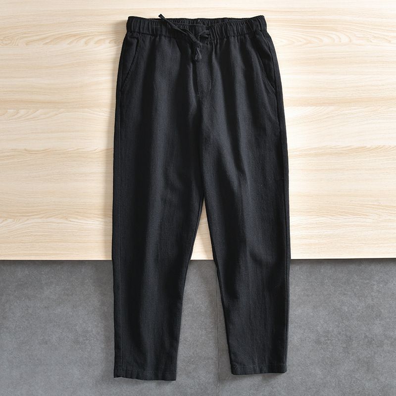 Men's Clothing Breathable Ramie Linen Elastic Waist Straight Leg Casual Pants Lightweight Comfortable Trousers In Black, Grey, Khaki, White, Navy_viptrois.com