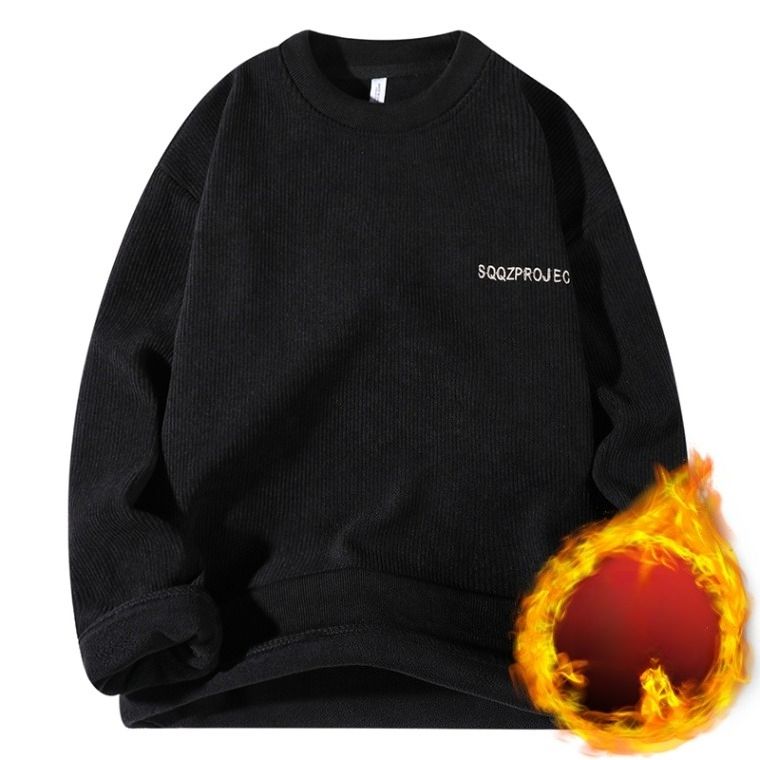 Men's Fleece Thickened Sweater Trendy Loose Long-sleeved Thermal Top_viptrois.com