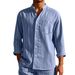 Men's Linen Blend Stripe Shirt - Breathable Long Sleeve Relaxed Fit With Jacquard Detailing (S-XXXL, 7 Colors)_viptrois.com