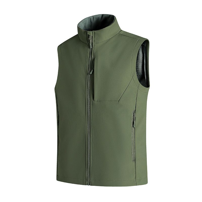 Unisex Fleece-Lined Softshell Vest – Stand Collar Sleeveless Jacket For Hiking, Running & Outdoor Sports (Black, Beige, Moonlight Blue, Army Green)_viptrois.com