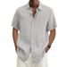 Men's Clothing New Men's Short Sleeved Shirt Cotton Lapel With Pockets Solid Color Loose Large Version Men's Shirt_viptrois.com