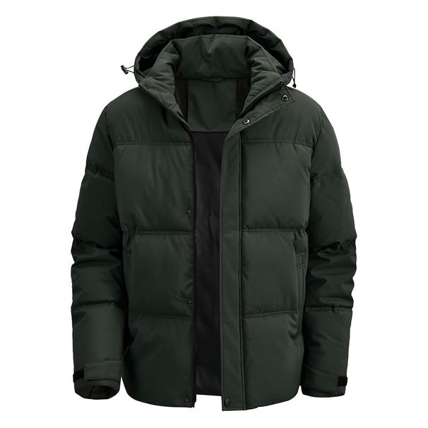 Men's Clothing Men's Winter Hooded Padded Jacket - Loose Fit Casual Coat With Multiple Pockets, Polyester Fill, Black/Dark Green/Khaki Options_viptrois.com