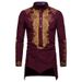 Men's Clothing Medium Shirt Muslim Gold Plated Printed Stand Collar White Shirt_viptrois.com