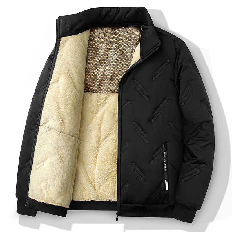 Graphene Cotton-padded Clothing Autumn Men's Jacket Fleece Thickened Lamb Wool Cotton-padded Clothing Large Size Stand-up Collar Cotton-padded Jacket_viptrois.com