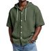 Men's Waffle Knit Hooded Short Sleeve T-Shirt - Casual Loungewear, Streetwear Essential, Soft Breathable Fabric, Relaxed Fit For Spring Summer Autumn_viptrois.com