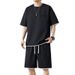 Men's Clothing Summer Sports Suits Large Size Men's Summer Style All Match Waffle Short Sleeved Shorts Two Piece Suit_viptrois.com
