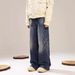 Men's Clothing High Street Retro Rhizome Print Wide Leg Jeans Washed And Distressed Loose And Versatile Straight Leg Floor Length Trousers Trend_viptrois.com