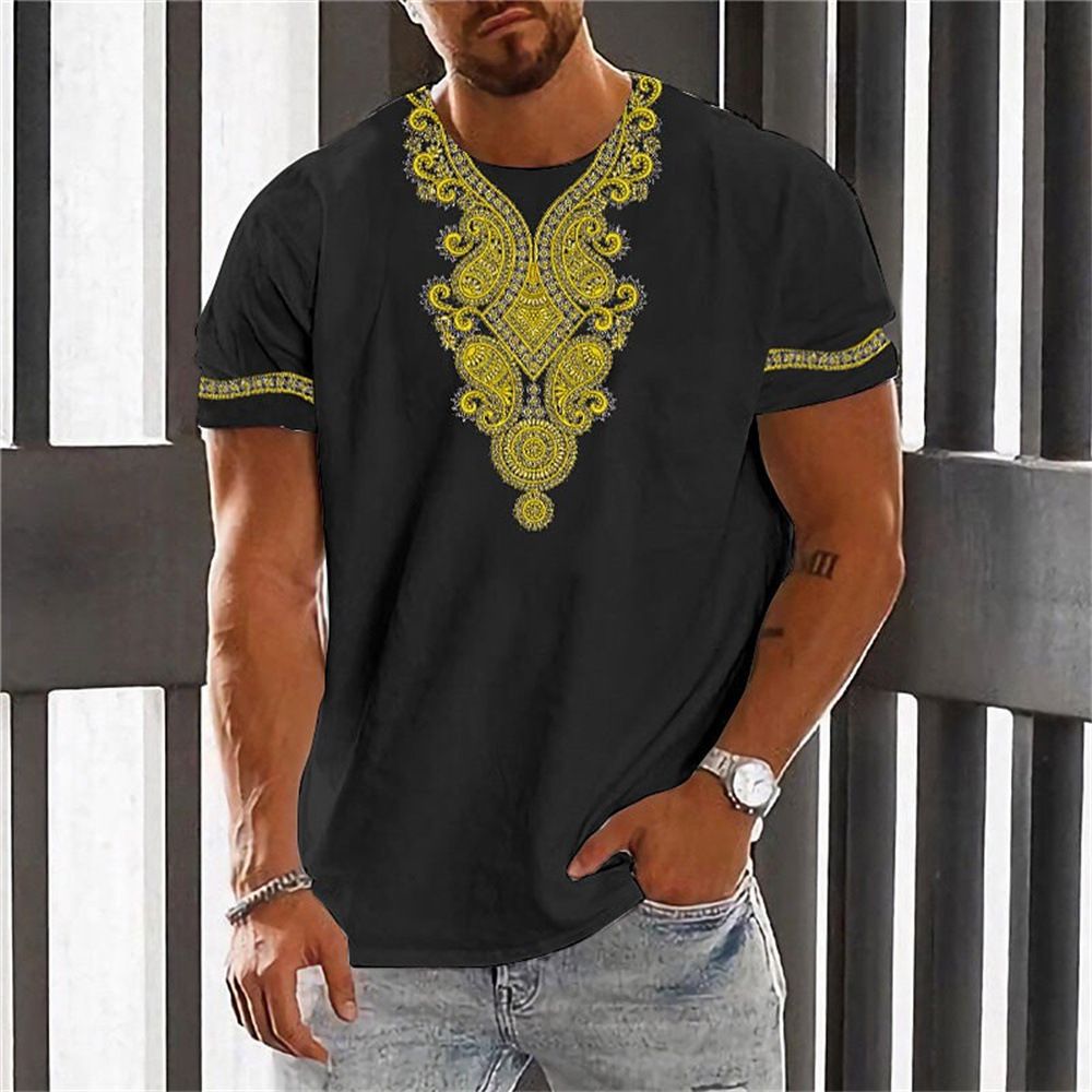 Men's Clothing T Shirts Leisure Ethnic Style Short Sleeved Loose Casual Short Sleeved Tops_viptrois.com