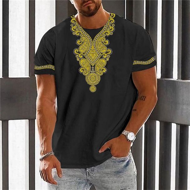 Men's Clothing T Shirts Leisure Ethnic Style Short Sleeved Loose Casual Short Sleeved Tops_viptrois.com