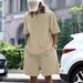 Men's Clothing Jacquard Checkerboard Solid Color Short Sleeved Shorts Suit_viptrois.com