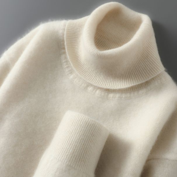 100% Pure Wool Men's High Neck Business Pullover Autumn Winter New Loose Knitted Base Cashmere Sweater_viptrois.com