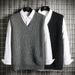 Men's Vest Knitted Autumn Winter Outerwear Trendy Sleeveless V-Neck Loose College Style Sweater For Men_viptrois.com