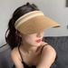 Raffy Grass Sunshade Sunscreen Vacant Top Straw Hat Anti-ultraviolet Korean High-end All-match Simple Striped Straw Wooded Summer_viptrois.com