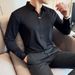 Men's Autumn V Neck Polo Shirt Long Sleeve Wrinkle Free Seamless Stretch T-Shirt Stylish Small Collar_viptrois.com