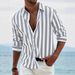 Men's Casual Long Sleeve Striped Shirt - Breathable Stretch Fabric, Lightweight & Comfortable, Versatile For Work & Leisure_viptrois.com