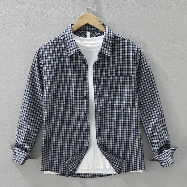 Retro Plaid Long Sleeved Shirt For Young Men, Fashionable And Versatile, Artistic And Casual Loose Top_viptrois.com