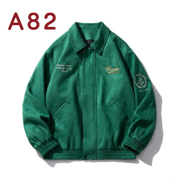 Men's Clothing Lapel Baseball Jacket Men Street Trend Cool Padded Jacket Boyfriend Style Embroidered Suede Coat Women Teenager Tops_viptrois.com