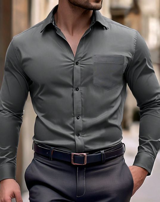 Men's Slim Fit Long Sleeve Shirt – Premium Cotton Blend Casual Button Down (8 Colors) – Versatile Office & Streetwear Essential_viptrois.com