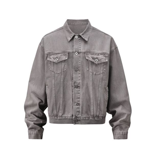 American Washed Gray Denim High Street Basic Short Jacket, Trendy Brand Versatile Top, Korean Version_viptrois.com
