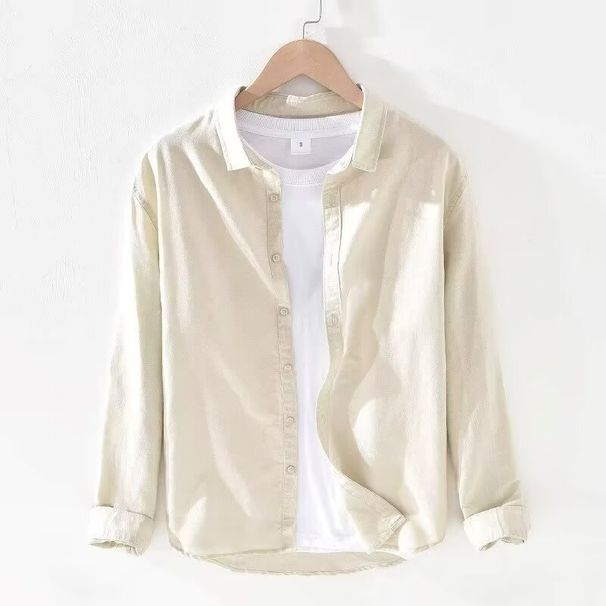 Spring and Autumn New Shirt Men's Solid Color Simple Collar Loose Long Sleeve Shirt Trendy Casual Outerwear Top_viptrois.com