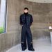 Autumn And Winter Thickened Denim Suit Personalized Patchwork Stand-up Collar Jacket Wide-leg Denim Trousers Two-piece Set_viptrois.com
