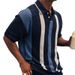 Men's Clothing Summer Breathable Hollow Vertical Stripes Color Matching Knitted Polo Shirt Version Of Light Mature New Design Lapel Short Sleeve Men_viptrois.com