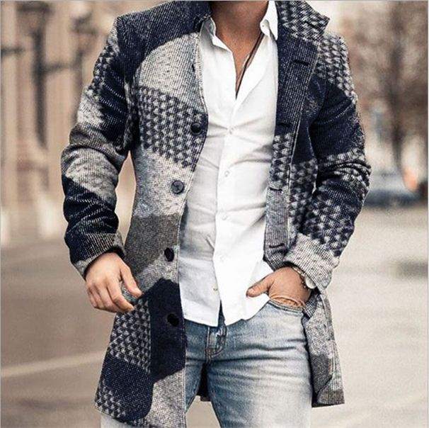 Loom Loom European And American Foreign Trade Cross-Border Autumn Winter New Men's Woolen Stand Collar Mid-Length Pocket Casual_viptrois.com