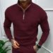 Men's Casual Plus Velvet Solid Color Long-Sleeved Half-Zipper Polo Stand-Up Collar Top_viptrois.com