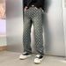 Men's Clothing Denim Jacquard Pants Men's Cool Full Print Embroidery High Street Straight Jeans Fashion Trousers_viptrois.com