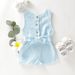 Kids' Clothing New Style Girls Baby Solid Color Button Front Tight Bow Belt Jumpsuit_viptrois.com